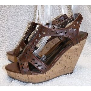 Carlos Santana brown cork wedge sandals